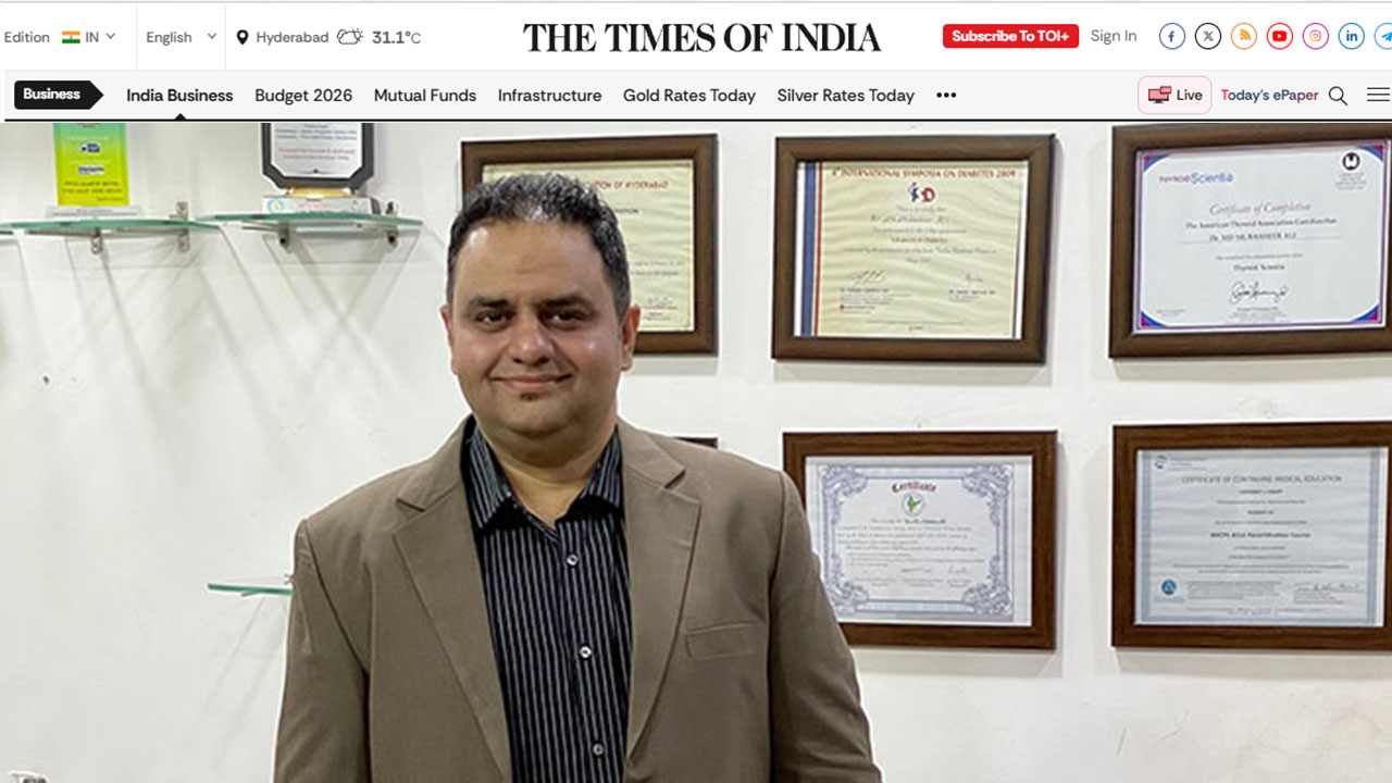 Dr. Md. Mubasheer Ali featured in The Times of India — modern healthcare leadership, Dr. Ali's True Care Clinics, Manikonda & Shaikpet, Hyderabad